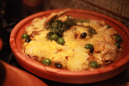 Chicken tagine with lemons, olives and coriander