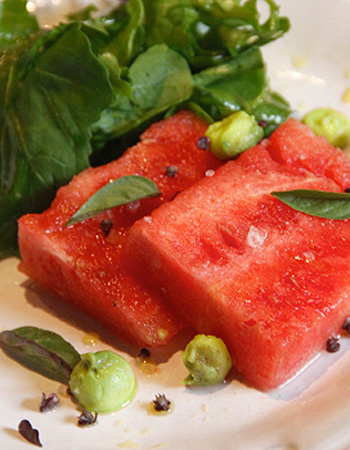 Watermelon salad with avaocado and lime