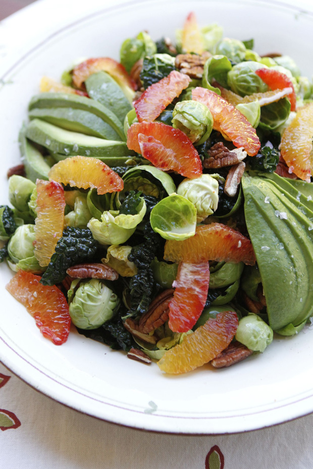 raw brussels sprouts salad with blood orange dressing